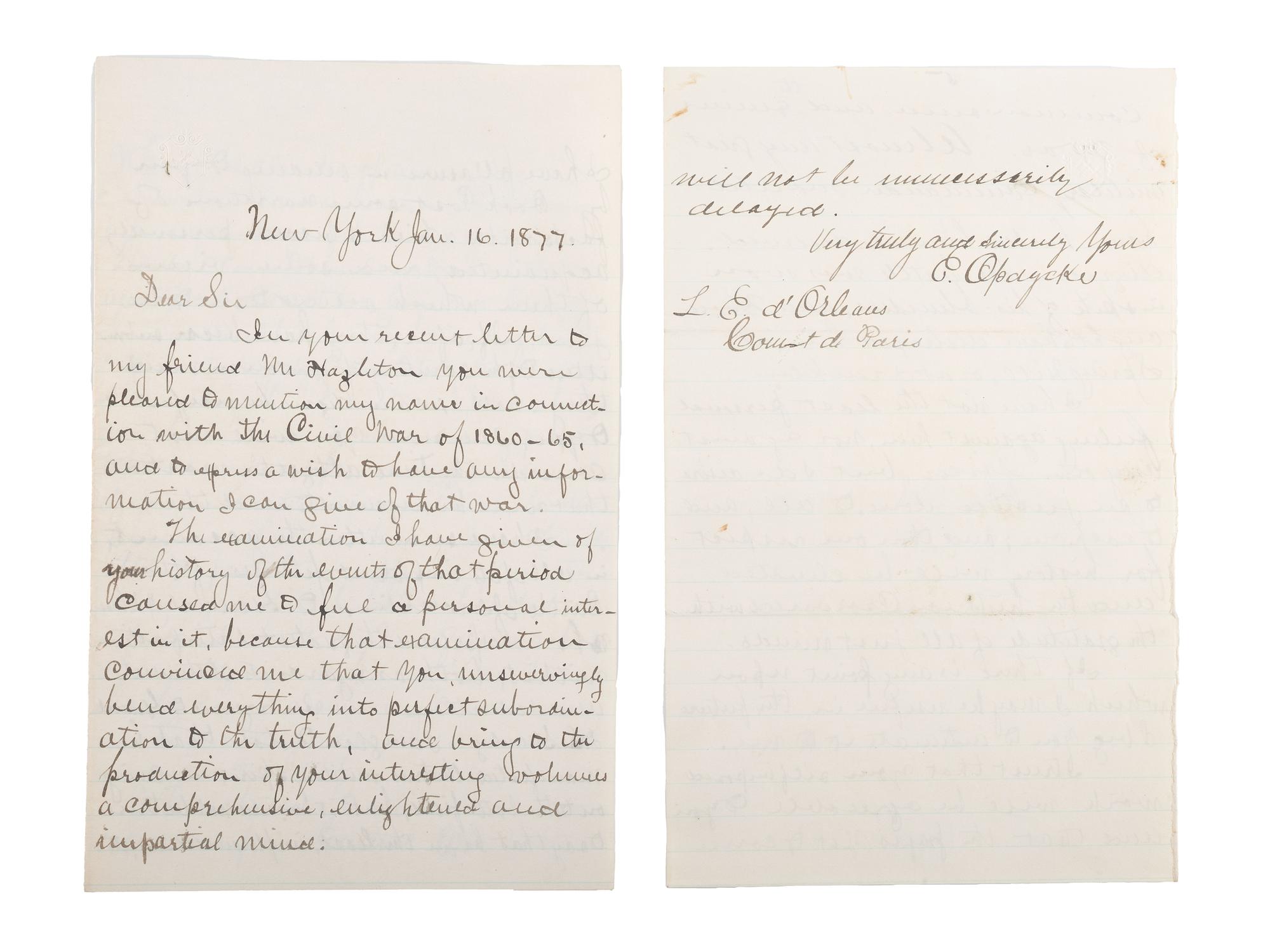 [CIVIL WAR]. Military reports, maps, post-war letters from Union and Confederate officers, and other papers gathered by Union Army officer Louis-Philippe-Albert d'Orléans, comte de Paris (1838-1894), while conducting research for his book History of the Civil War in America .