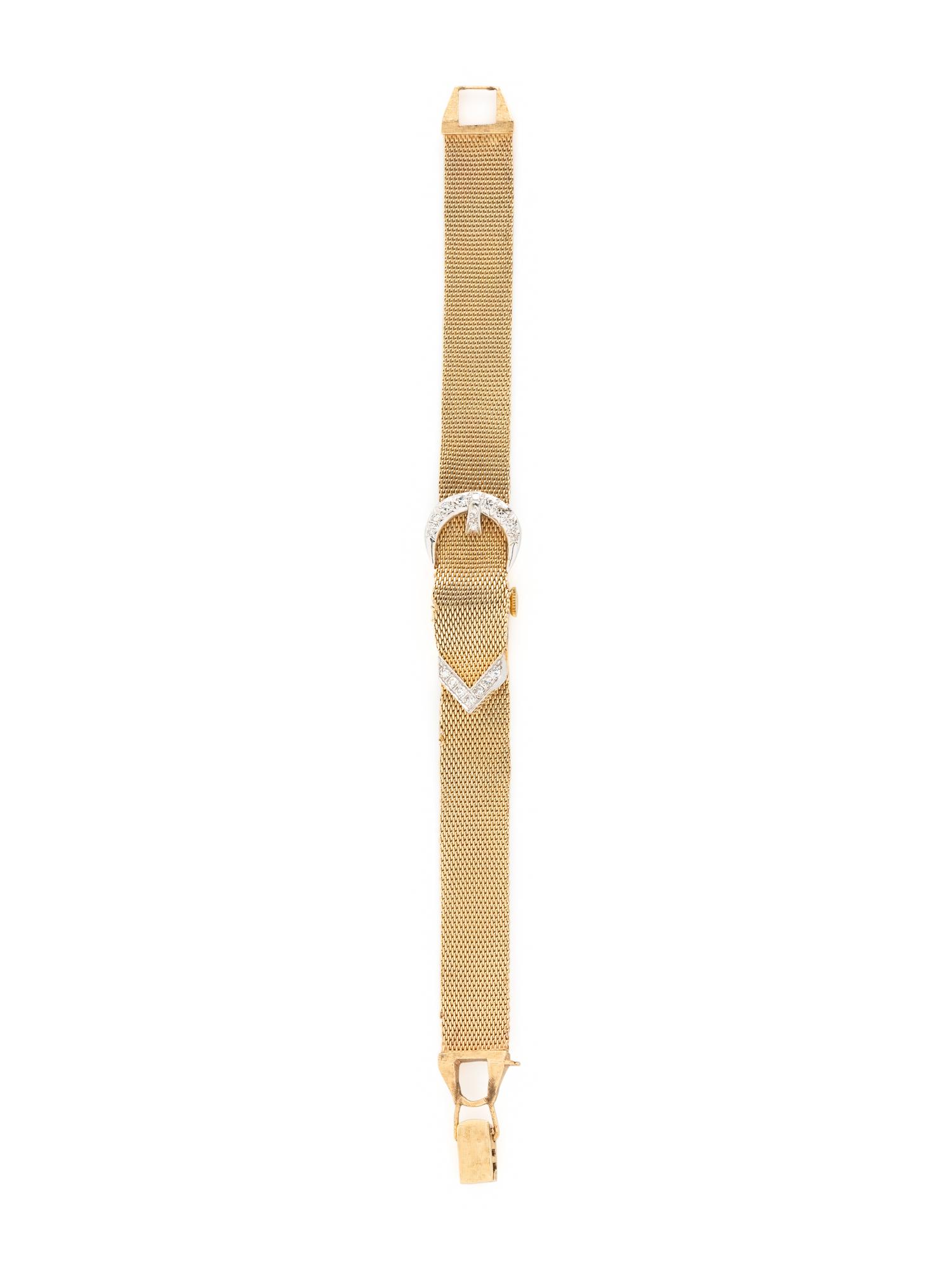 Croton, Nivada Grenchen, 14K Yellow Gold and Diamond Buckle Surprise Watch