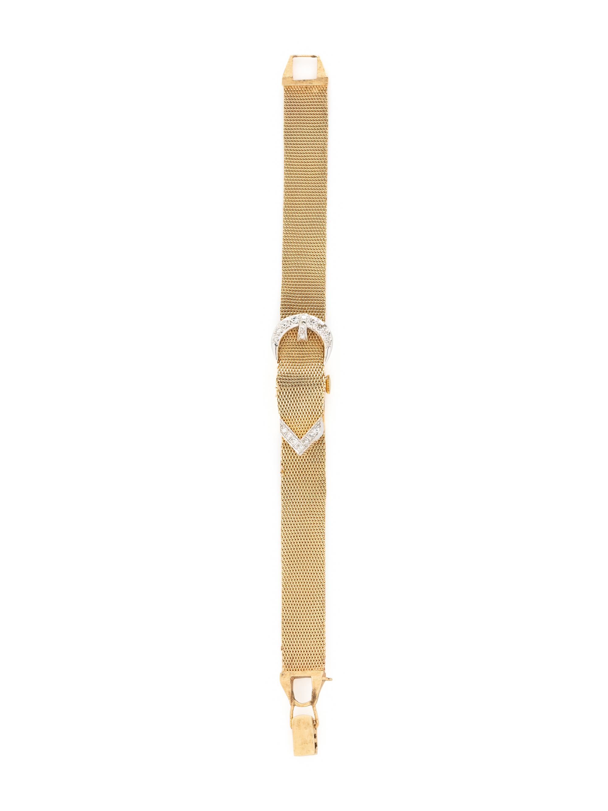 Croton, Nivada Grenchen, 14K Yellow Gold and Diamond Buckle Surprise Watch