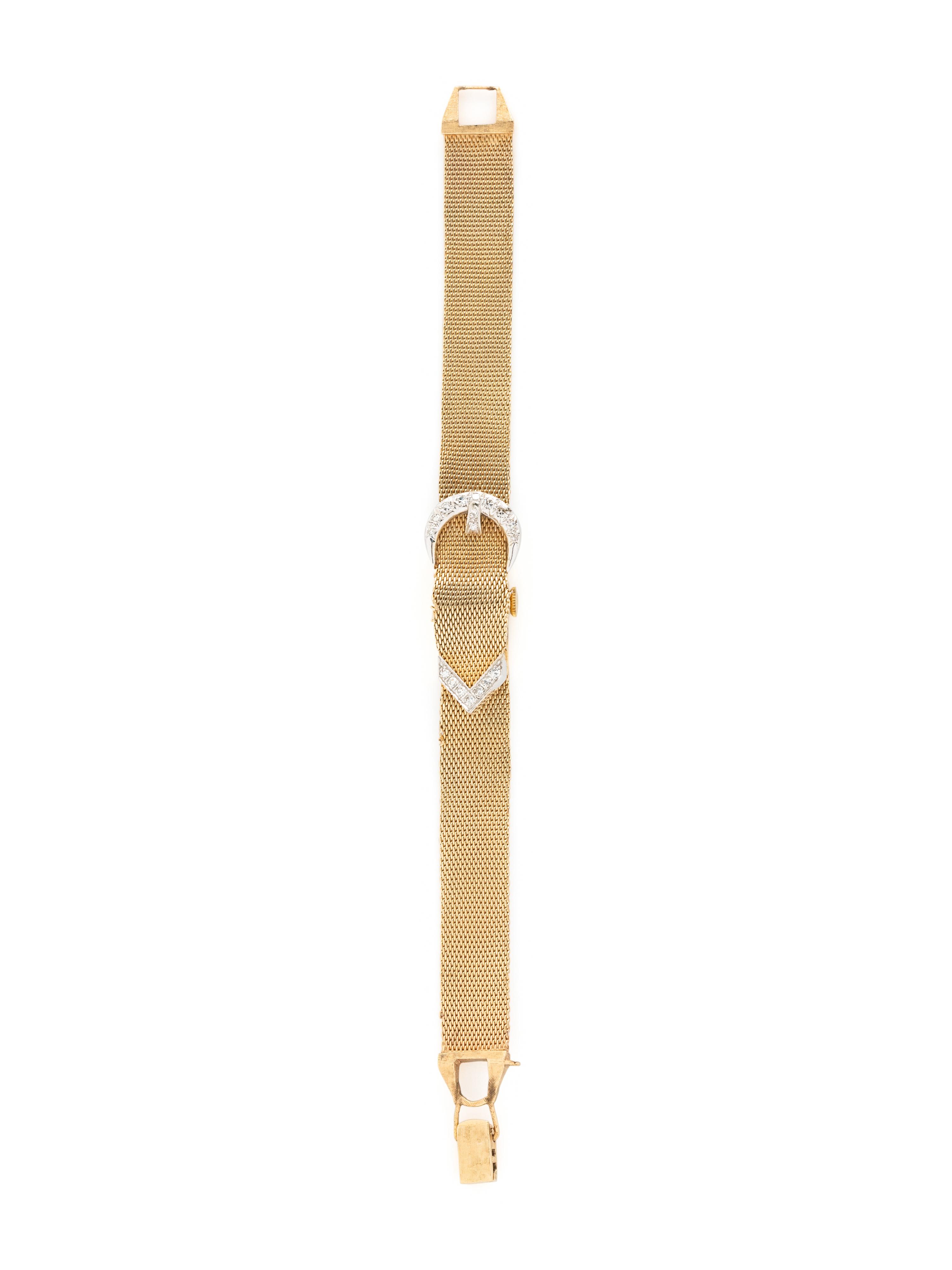 Croton, Nivada Grenchen, 14K Yellow Gold and Diamond Buckle Surprise Watch