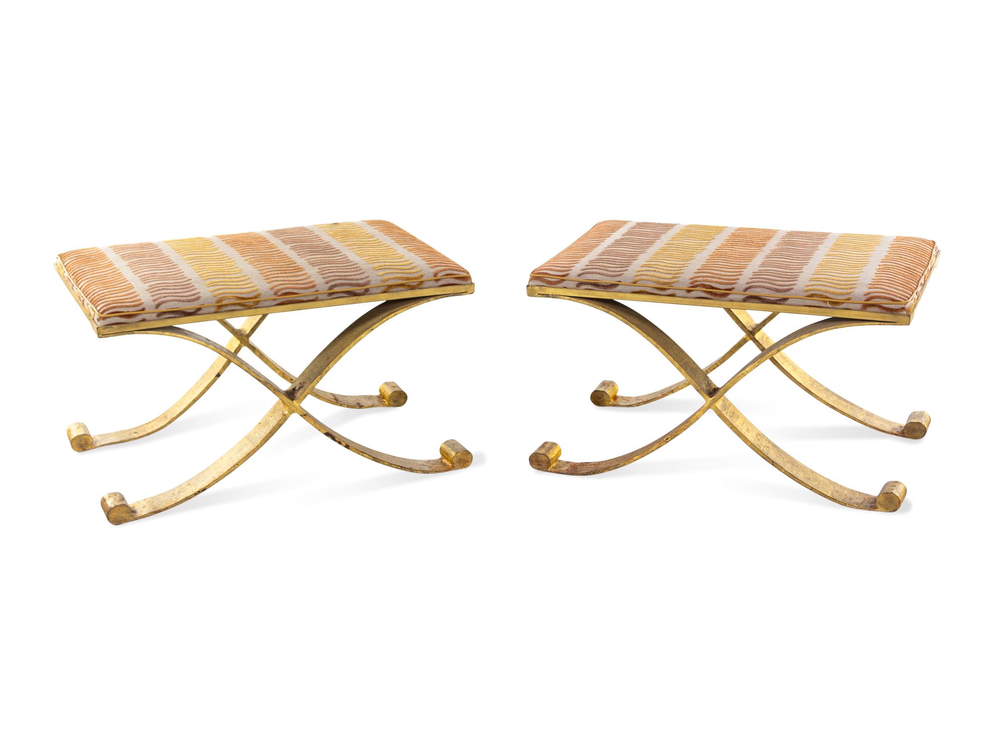 A Pair of Gilt Metal X-Shape Benches