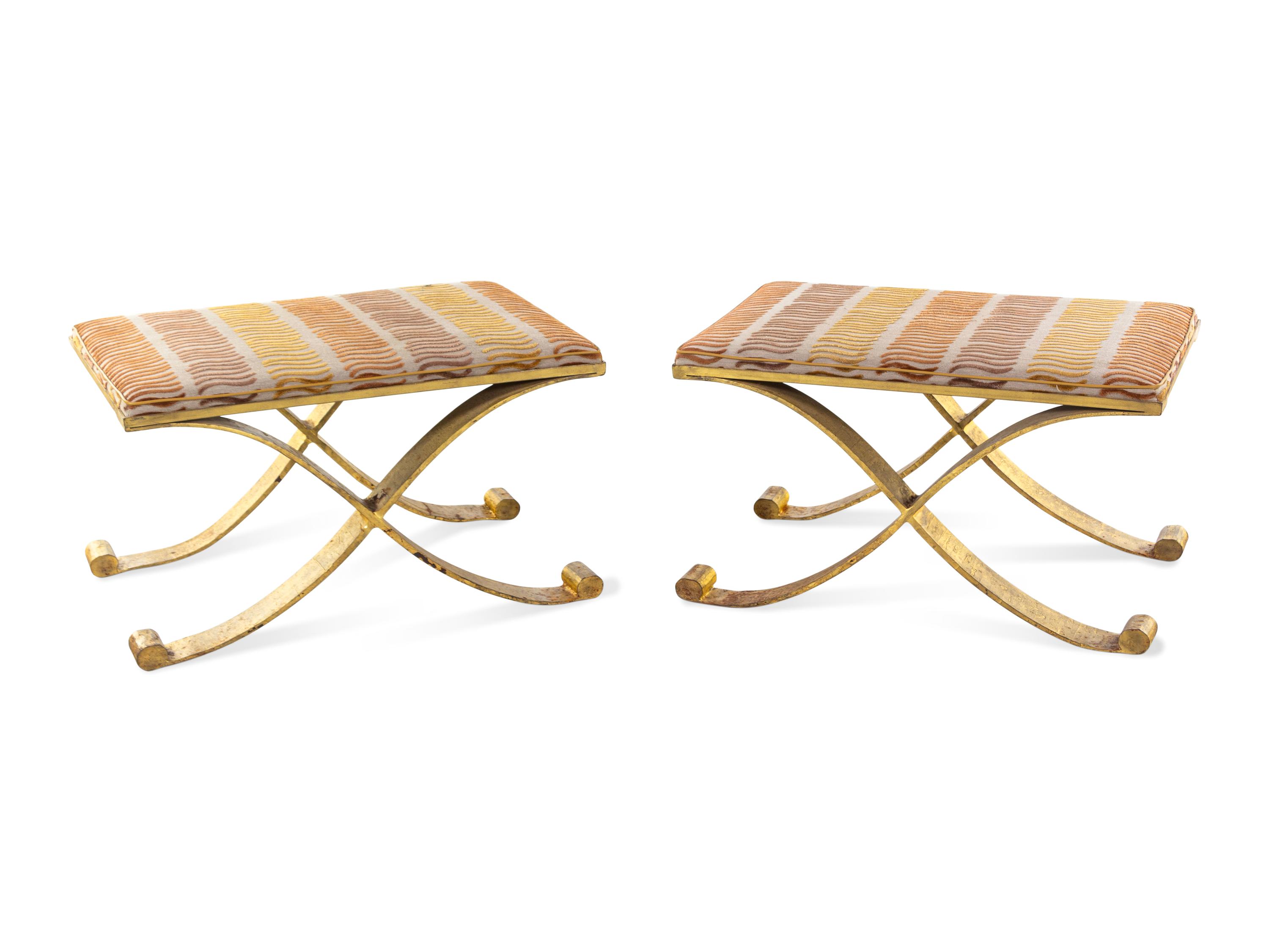 A Pair of Gilt Metal X-Shape Benches