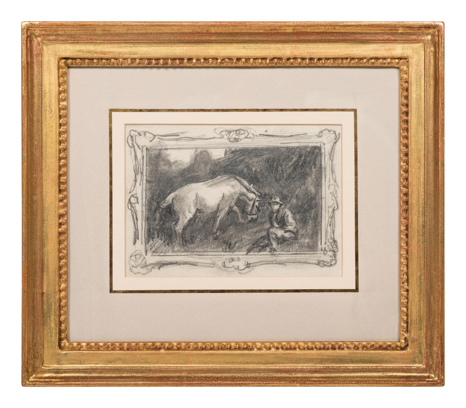 Sketch of "The Grey Pony, Augereau, in a Sandpit with Groom, George Curzon"