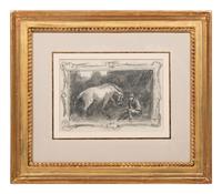 Sketch of "The Grey Pony, Augereau, in a Sandpit with Groom, George Curzon"