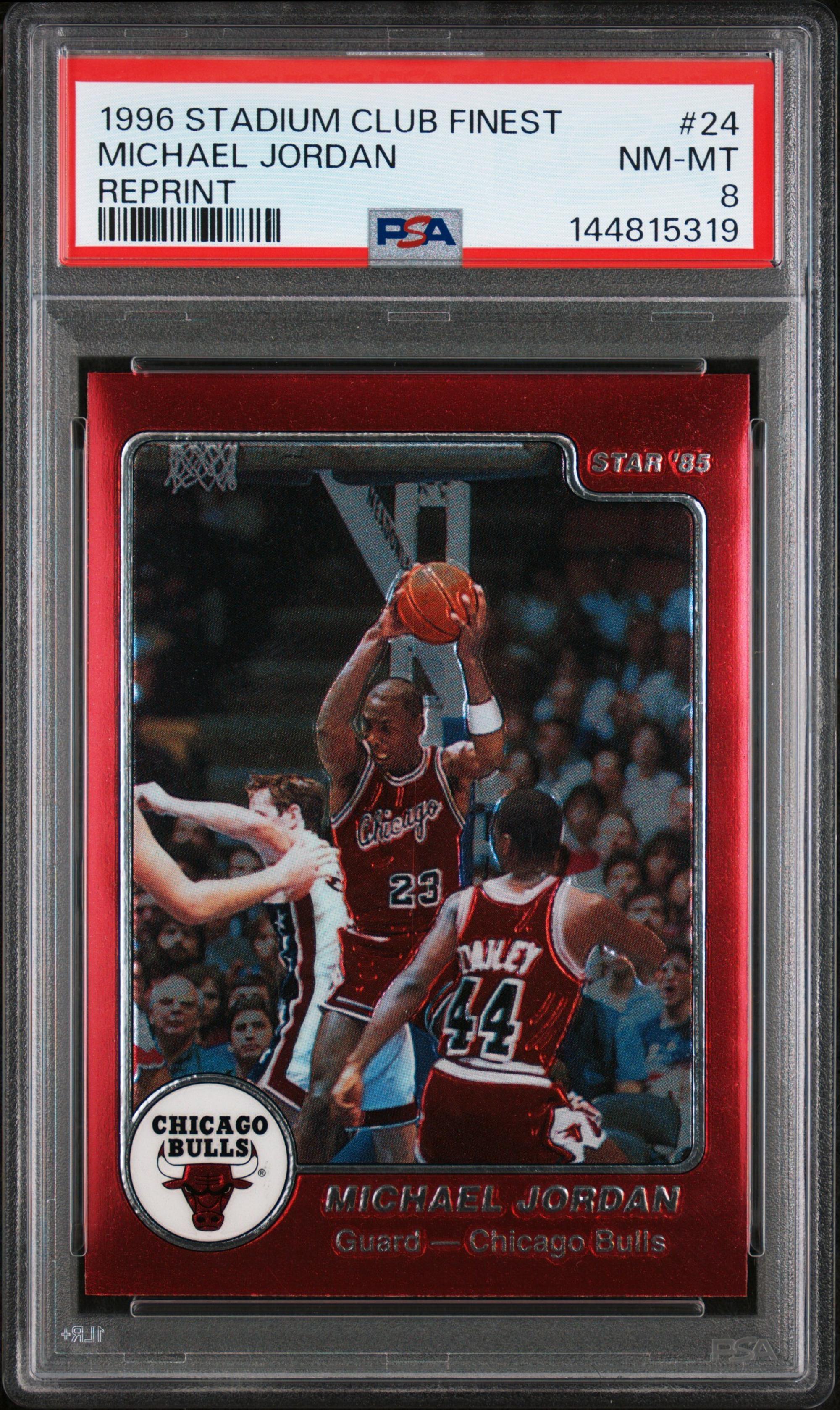A 1996 Stadium Club Finest Michael Jordan 1984 Star Reprint Basketball Card No. 24 (PSA 8 NM-MT)