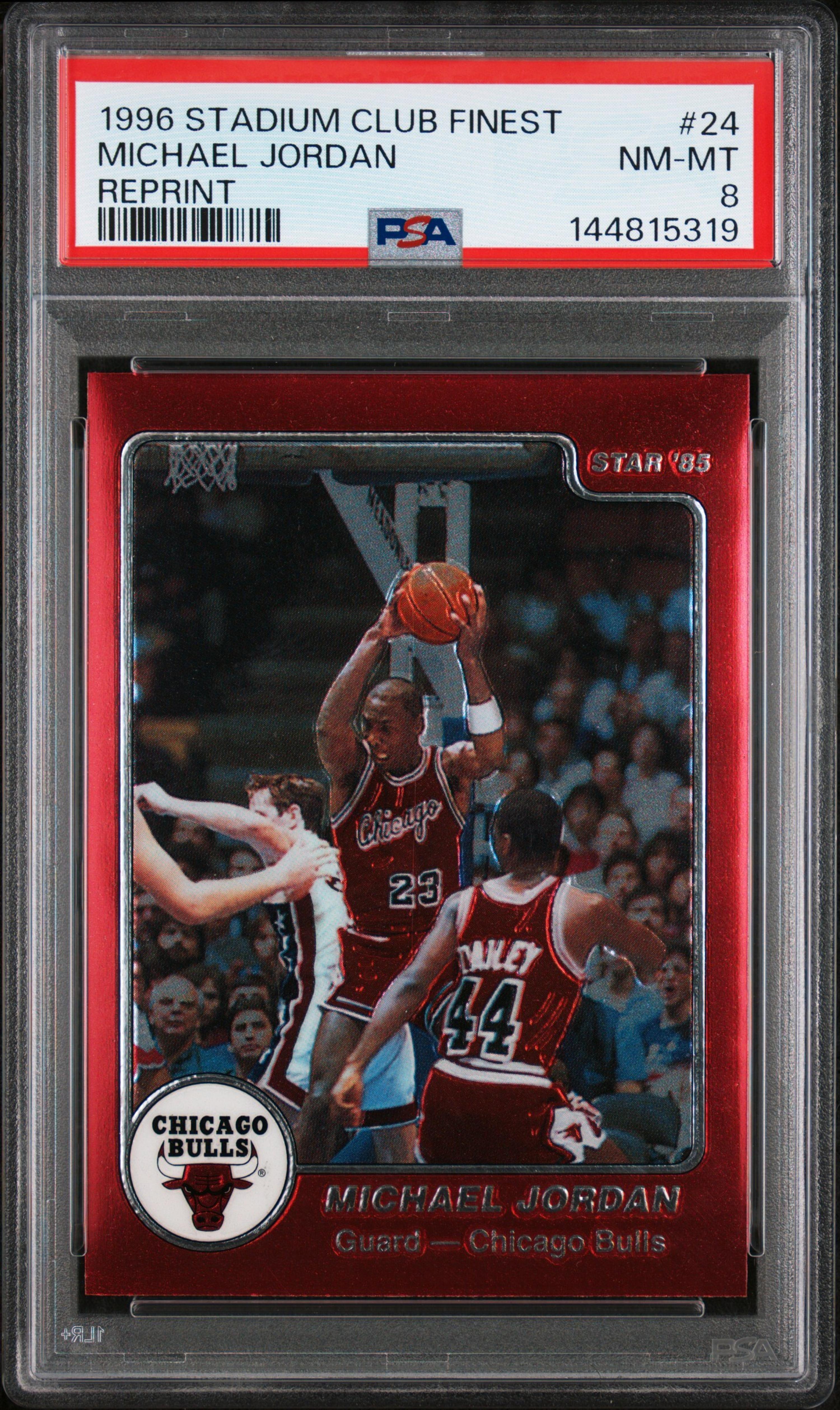 A 1996 Stadium Club Finest Michael Jordan 1984 Star Reprint Basketball Card No. 24 (PSA 8 NM-MT)