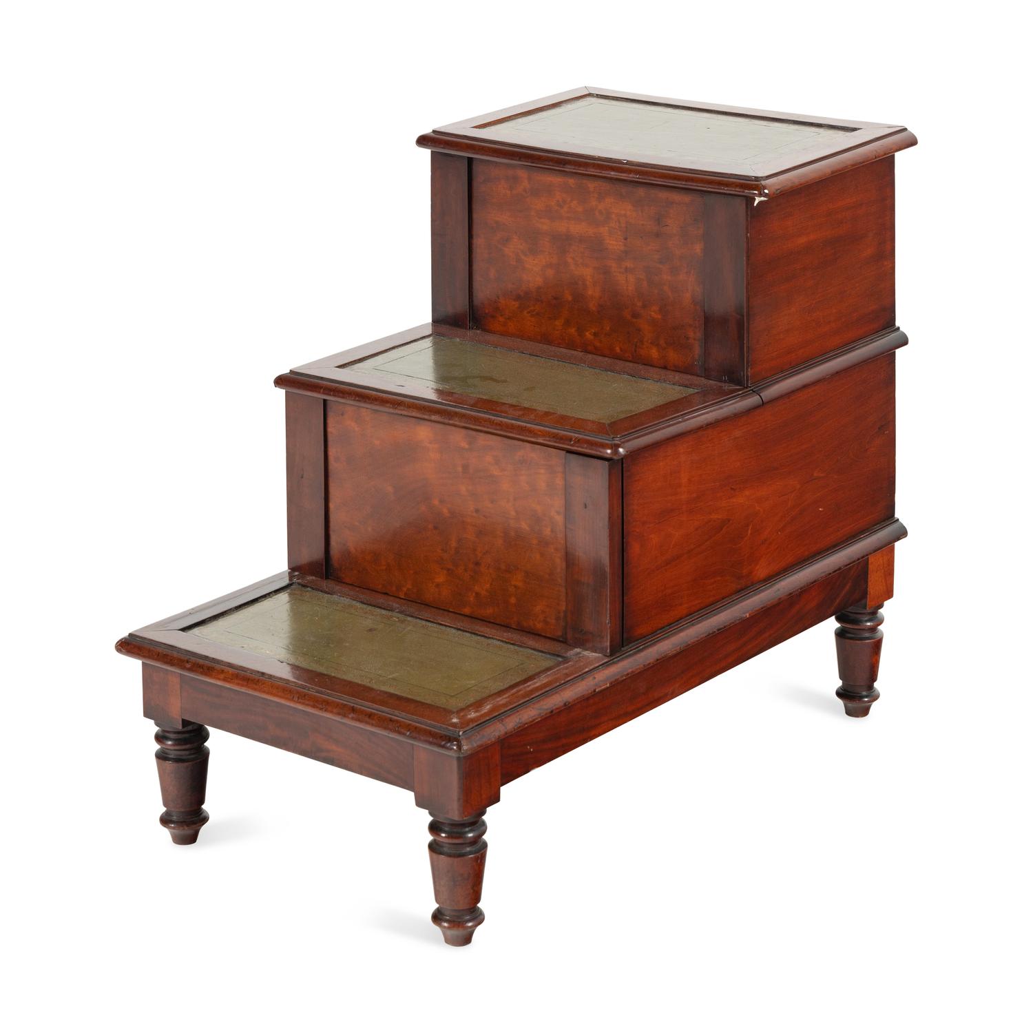 A Set of George IV Mahogany and Gilt-Tooled Leather Inset Library Steps
