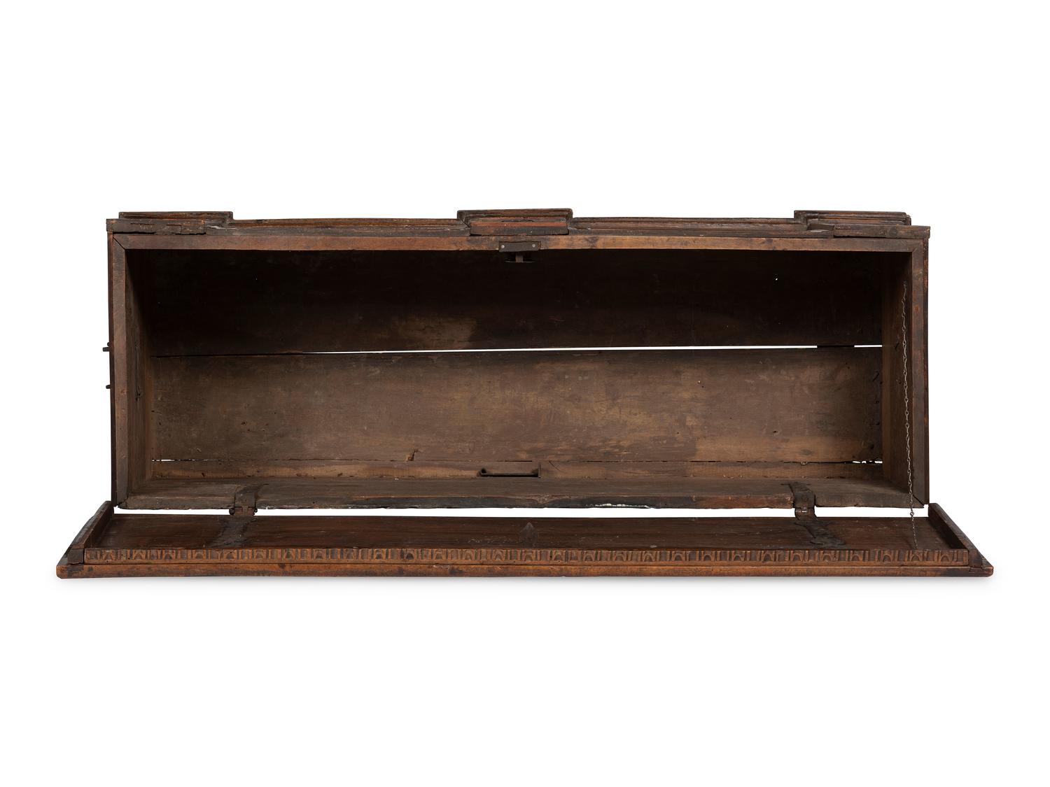 An Italian Wrought-Iron Mounted Carved Walnut Cassone