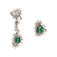 DIAMOND AND SYNTHETIC SPINEL TRIPLET RING AND SINGLE EARRING