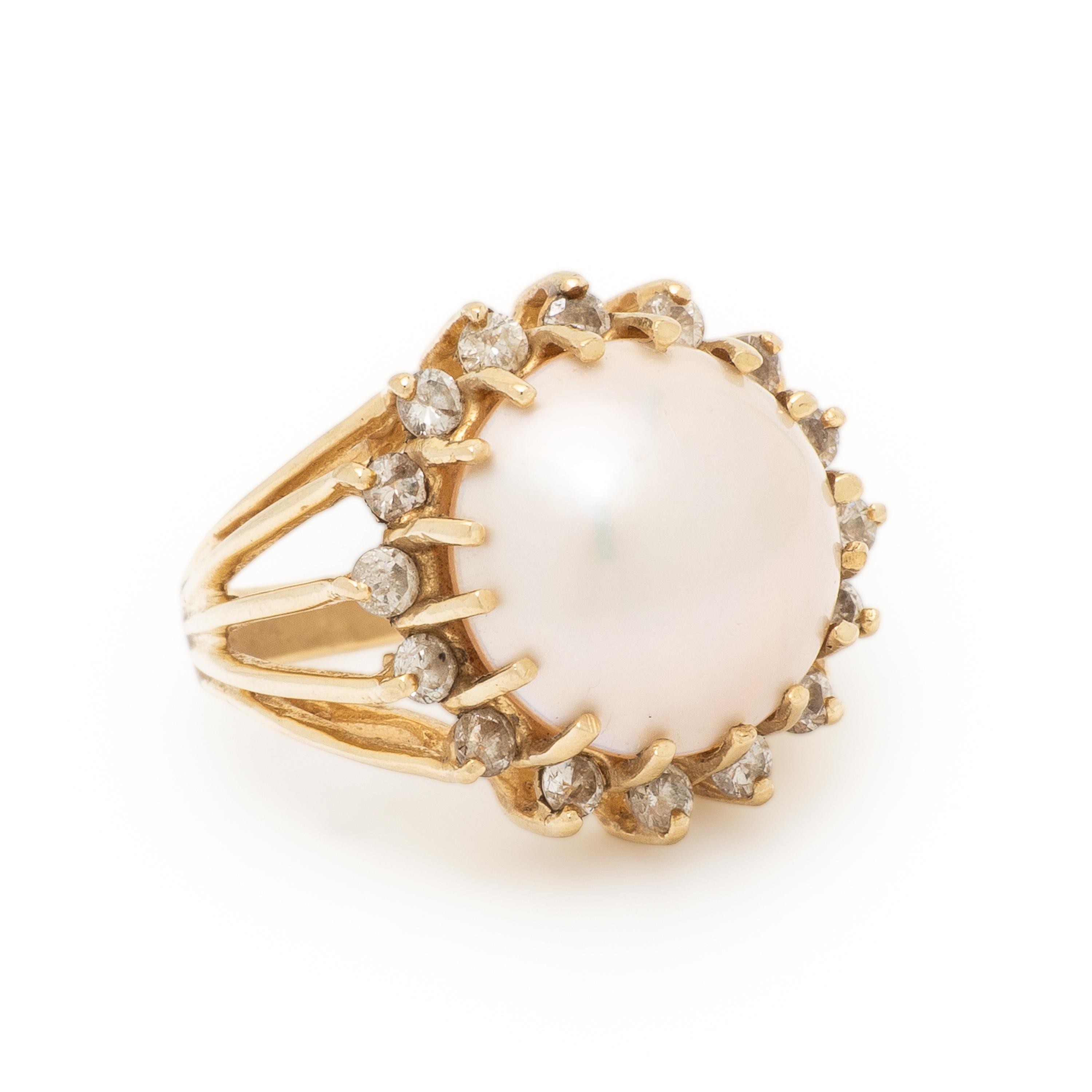 Mabé Pearl, Diamond, and Yellow Gold Ring