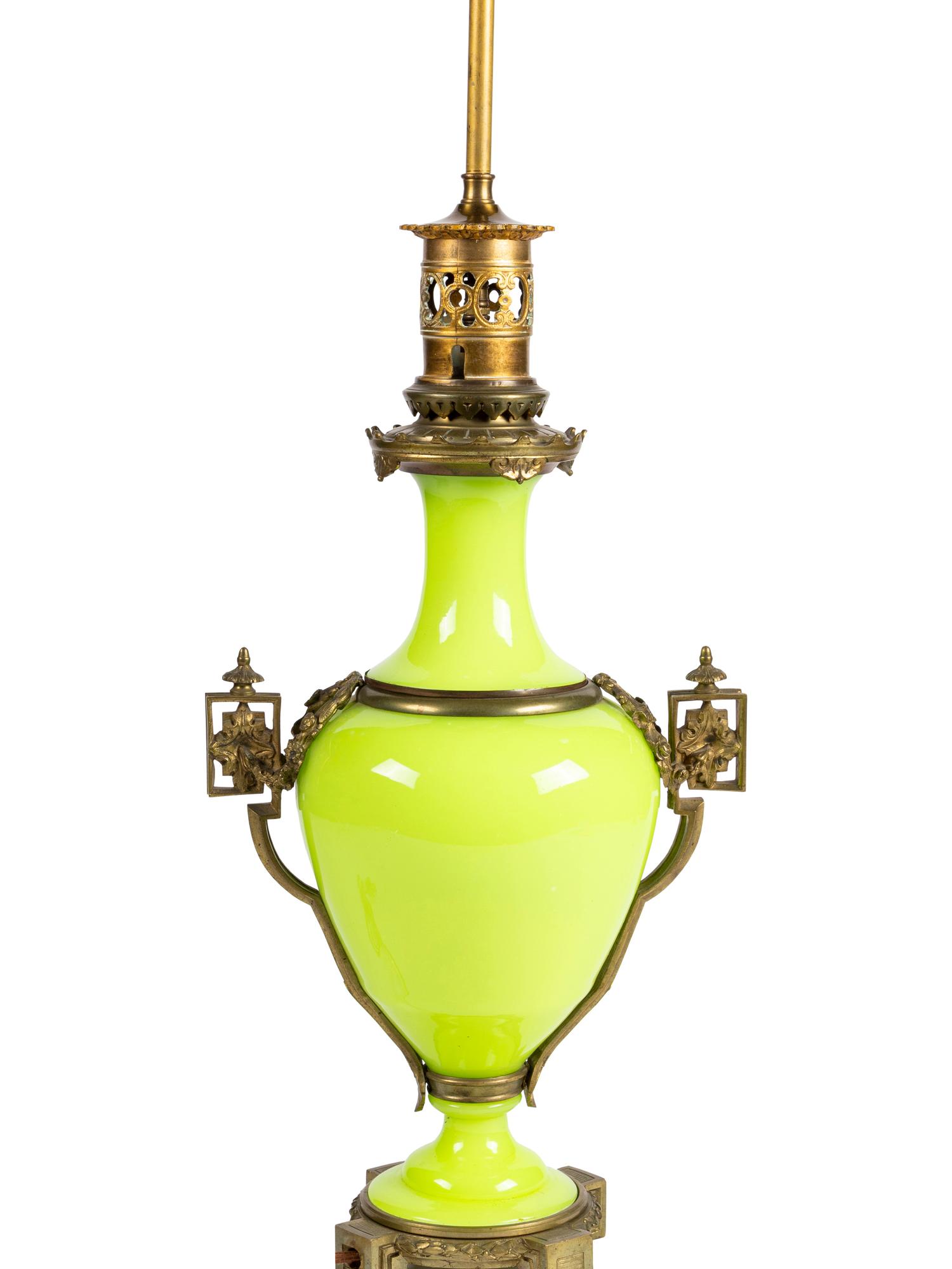 A French Opaline Glass Vase Mounted as Lamp