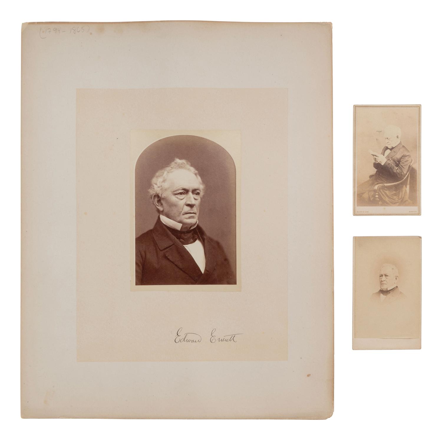 [EVERETT, Edward (1794-1865)]. 3 portraits of Gettysburg orator and US politician Edward Everett, including a signed example.