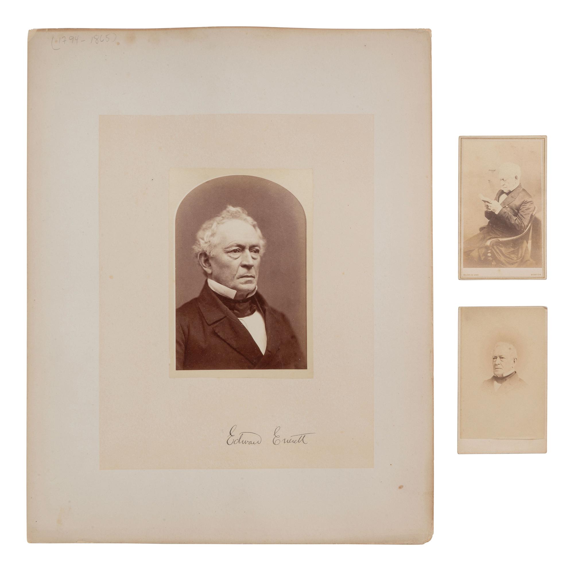 [EVERETT, Edward (1794-1865)]. 3 portraits of Gettysburg orator and US politician Edward Everett, including a signed example.