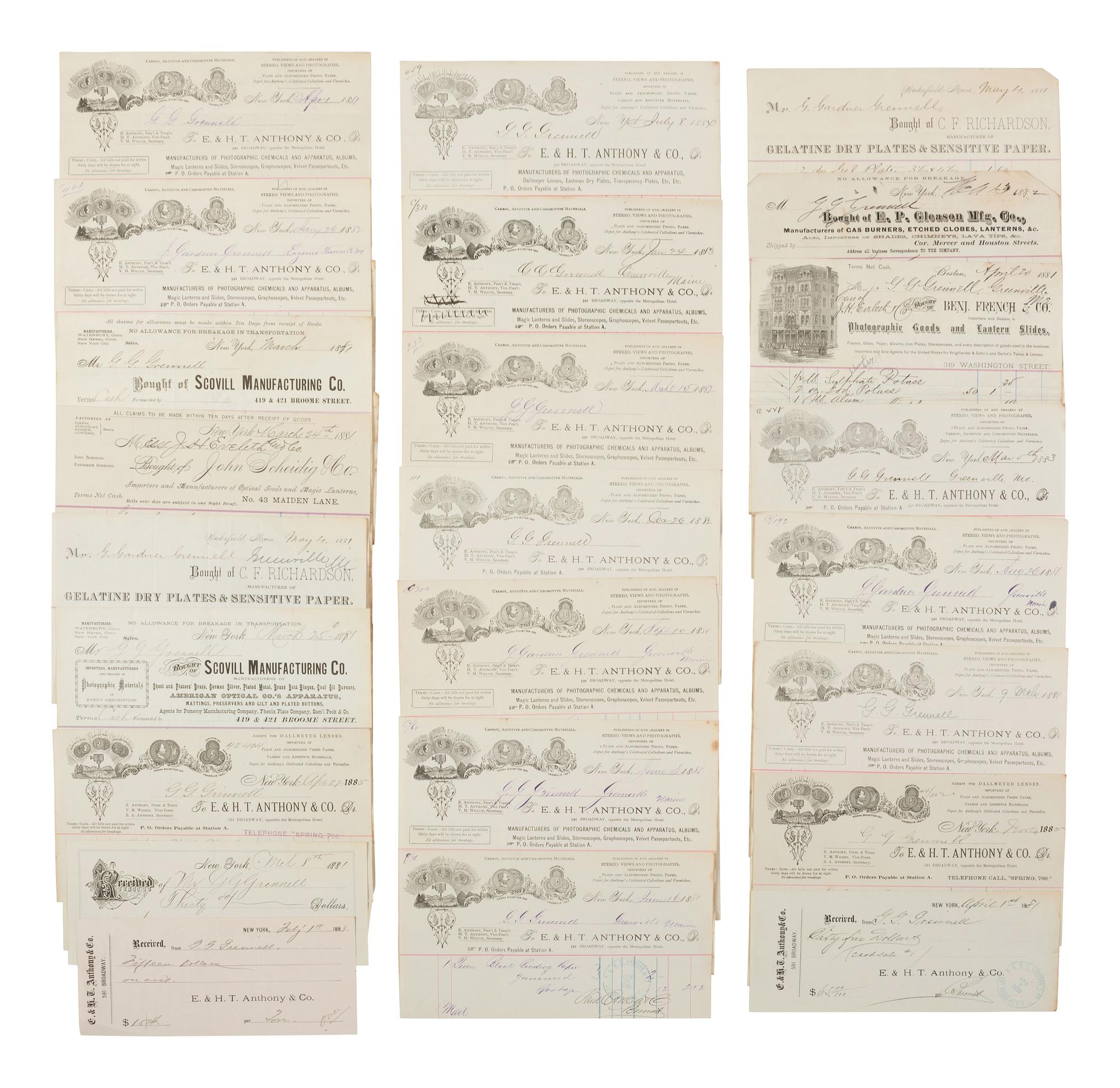 [EARLY PHOTOGRAPHY]. Collection of photographic supply billheads and correspondence.