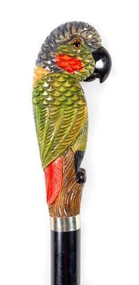 A Carved Polychrome Mounted Walking Stick Length 36 inches. — 20TH CENTURY