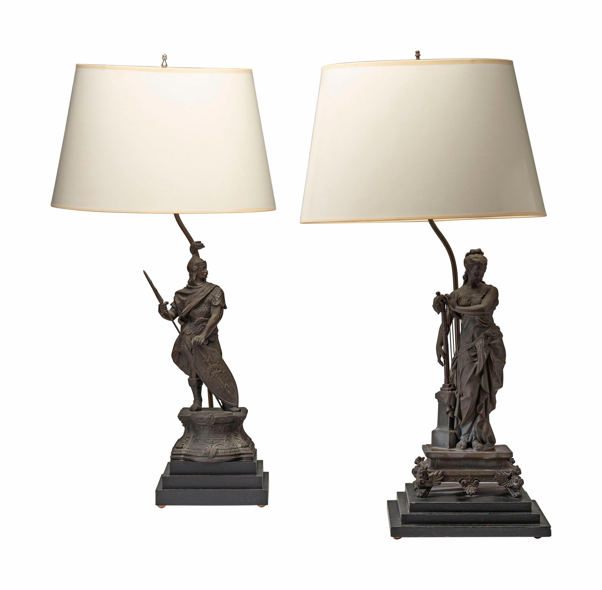 A Pair of Continental Bronze Figural Lamps