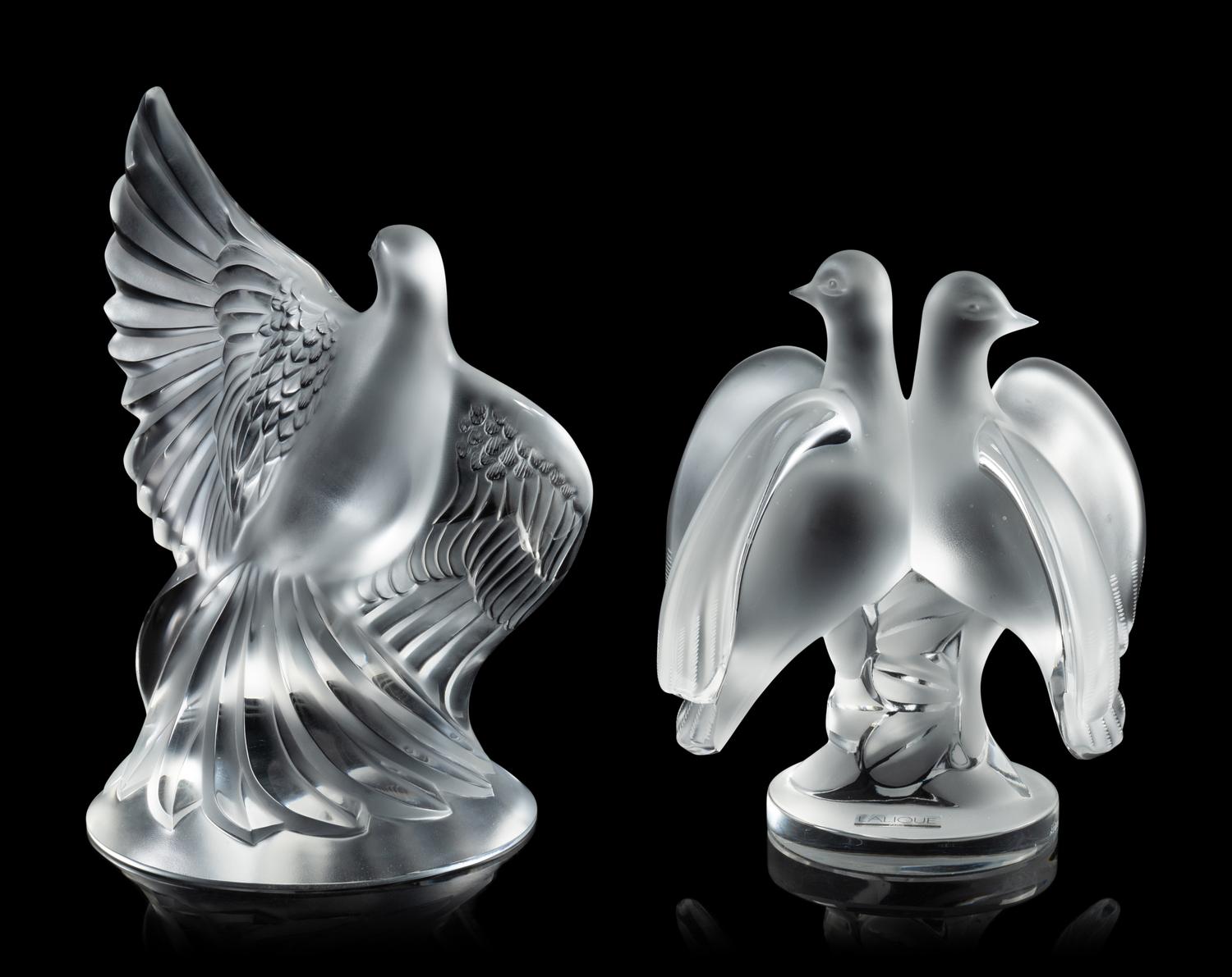 Two Lalique Dove Figures