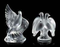 Two Lalique Dove Figures