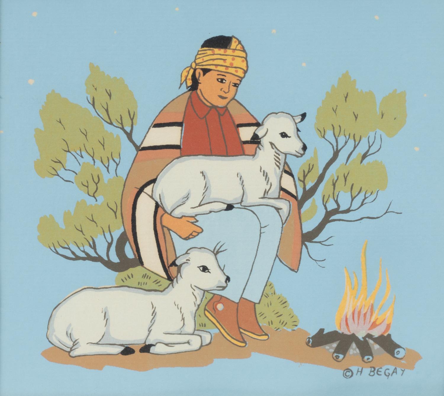Boy with Sheep and Girl with Sheep (A Pair)