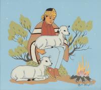 Boy with Sheep and Girl with Sheep (A Pair)