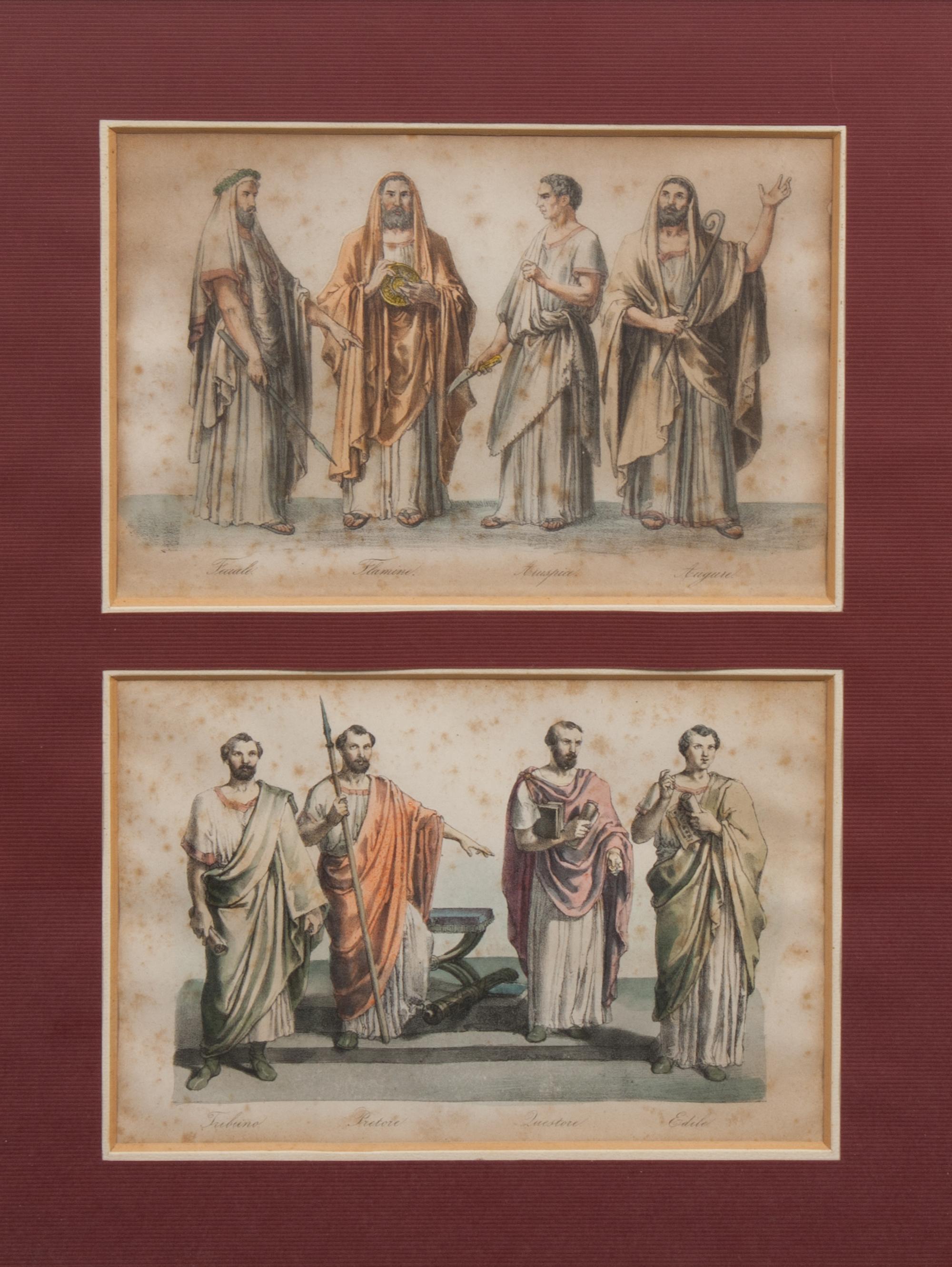 A Set of Twelve Italian Handcolored Lithographs Height 21 x width 16 inches (framed).