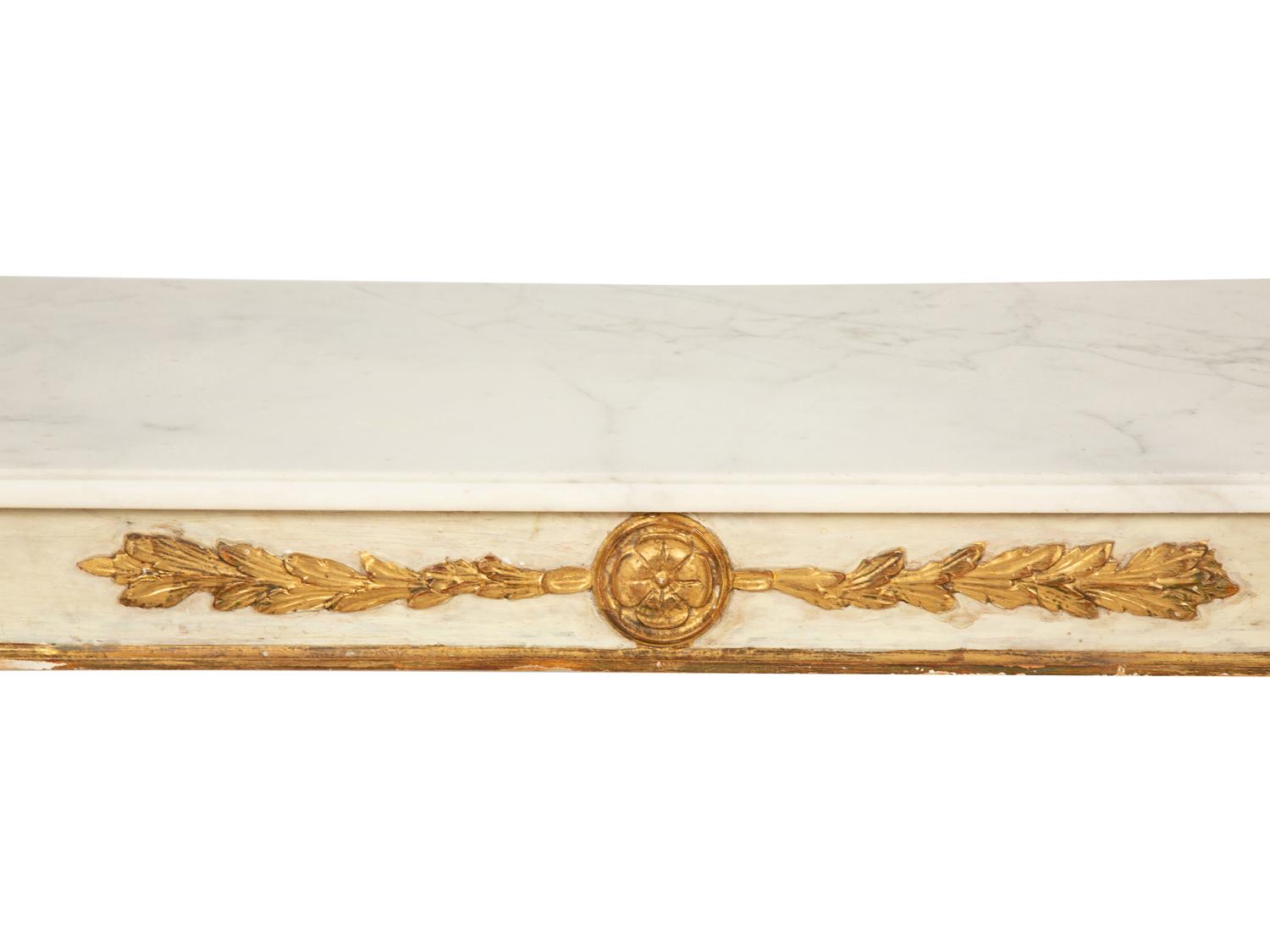 A Continental Painted and Parcel Gilt Marble-Top Low Table