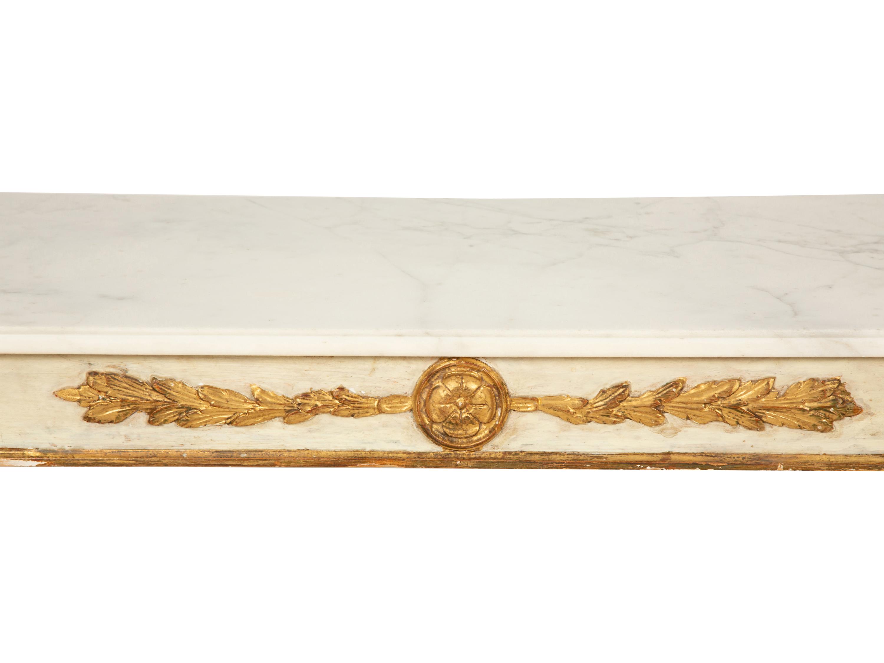 A Continental Painted and Parcel Gilt Marble-Top Low Table