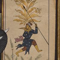 A Folio Painting of a Striding Elephant with Mahout at Sunset, North India, 20th Century