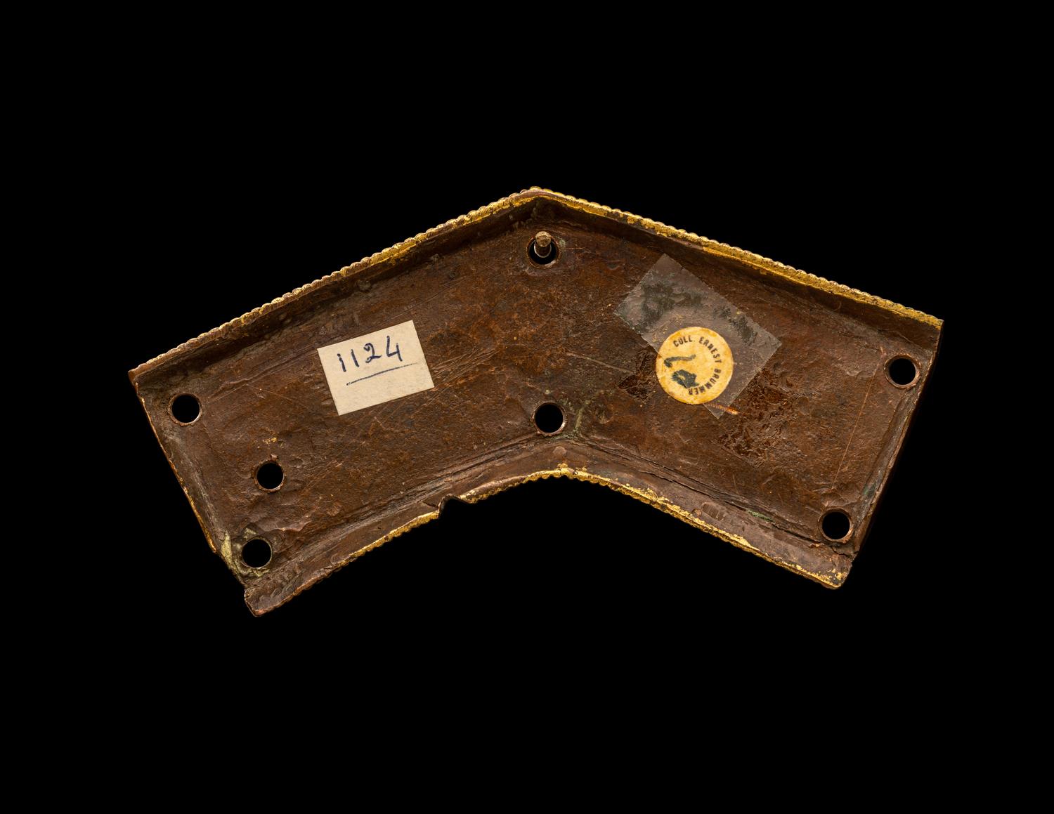 A Rhenish Champlevé and Gilt Copper Angular Framing Plaque