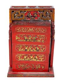 A Chinese Export Gilt and Lacquered Locking Cabinet