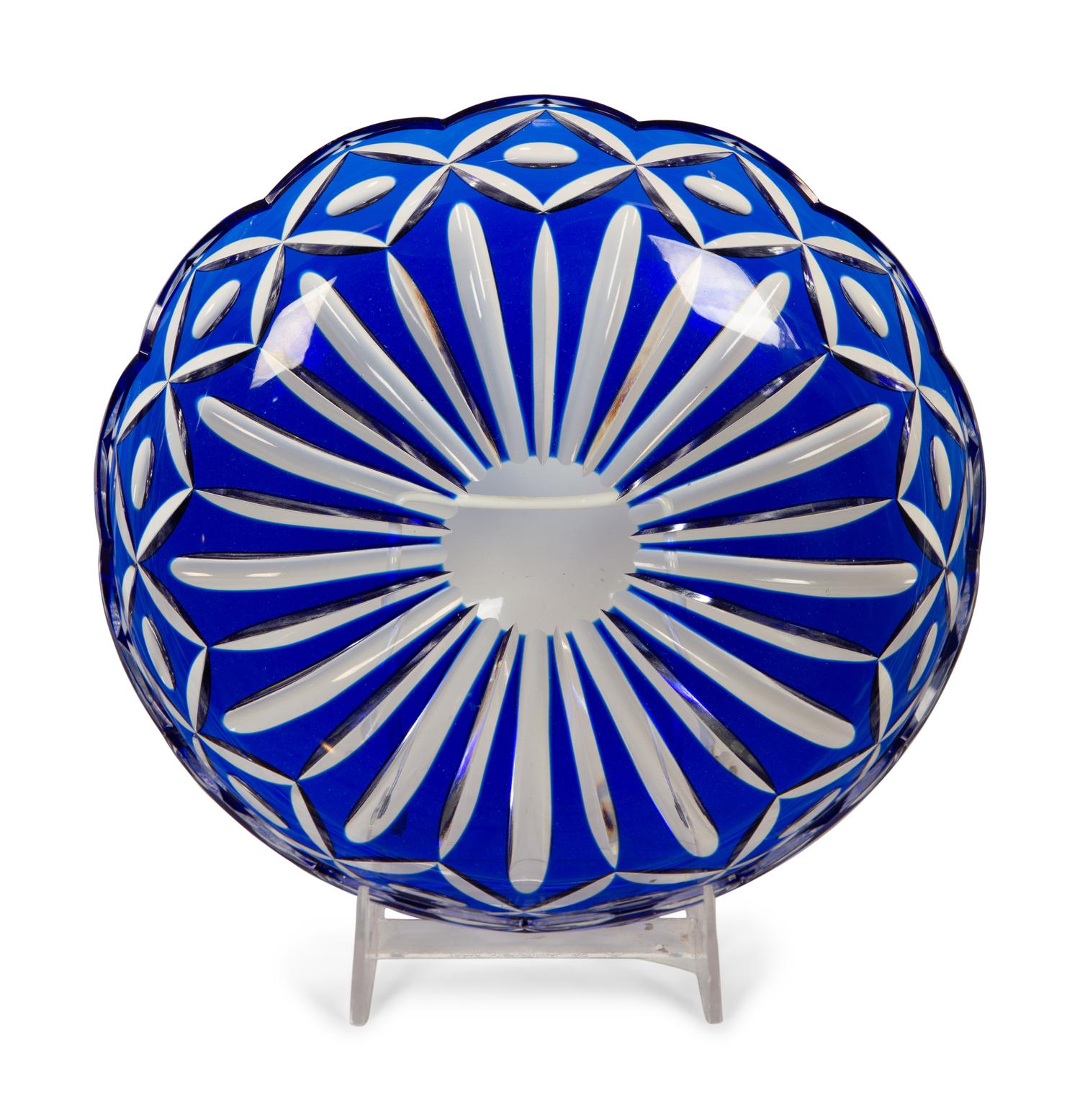 Two Bohemian Cobalt Blue Glass Footed Compotes and a Dish