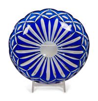 Two Bohemian Cobalt Blue Glass Footed Compotes and a Dish