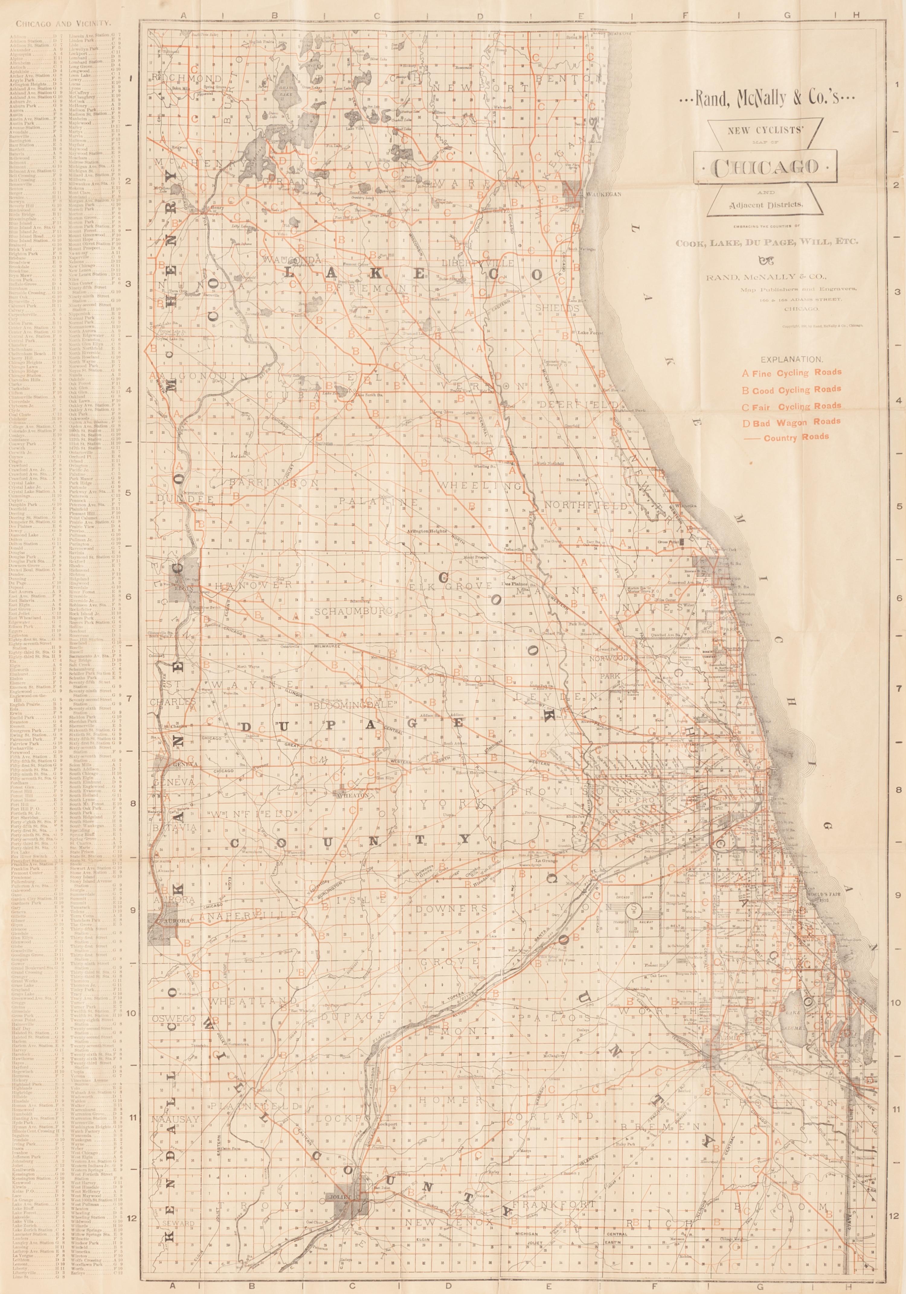[CHICAGO] -- New Cyclists' Map of Chicago. Chicago: Rand, McNally & Co., 1896.