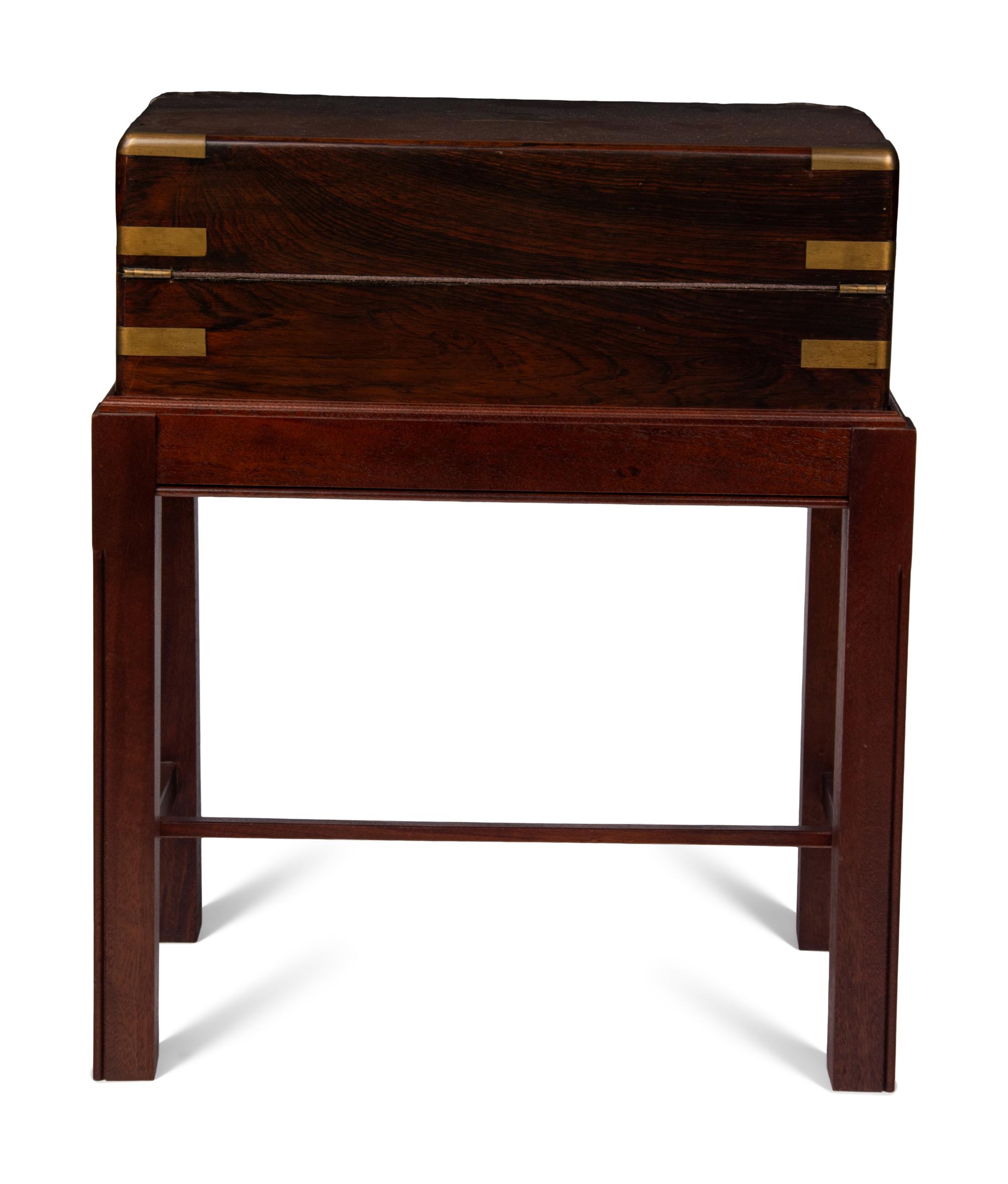A George III Brass Mounted Walnut Writing Slope on a Later Stand