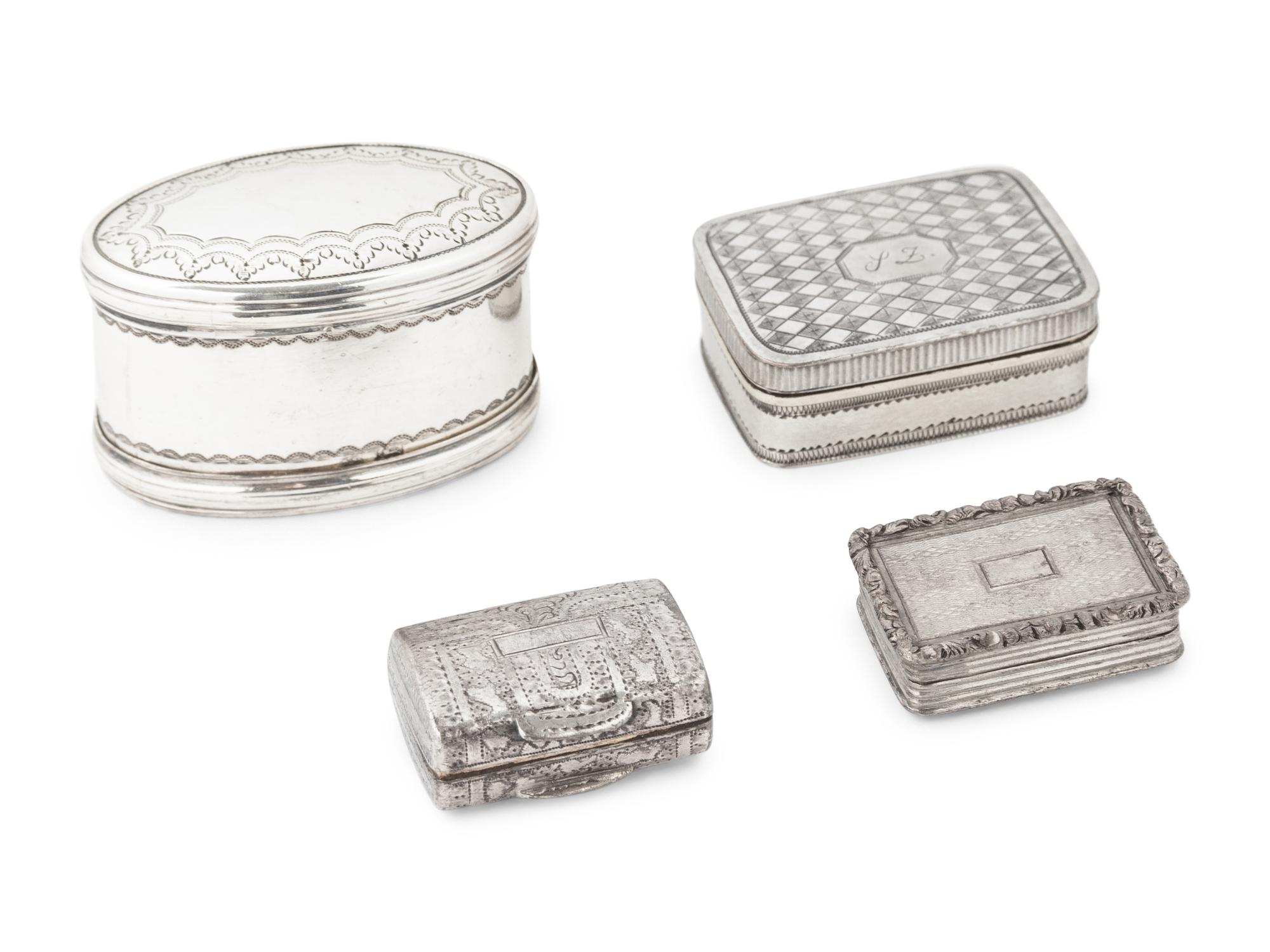 Three Georgian Silver Vinaigrettes and a Hester Bateman Nutmeg Grater
