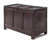 A Jacobean Iron Mounted Molded and Paneled Oak Storage Chest