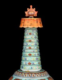 A Turquoise Glazed Famille Rose Porcelain Pagoda