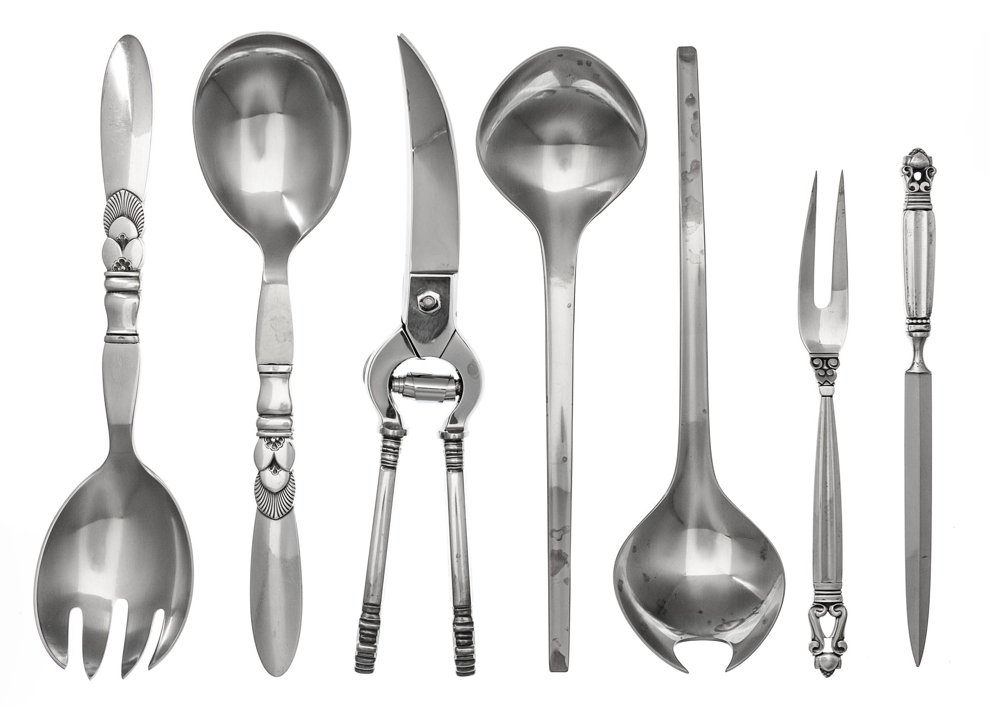 A Group of Fourteen Danish Silver Serving Articles, Georg Jensen Silversmithy. Copenhagen, Mid-20th Century and Later, comprising a Cac