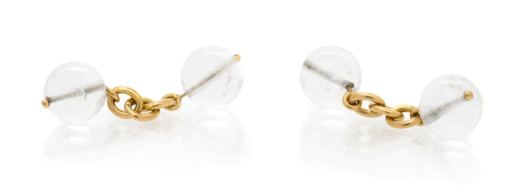 A Pair of 18 Karat Yellow Gold and Rock Crystal Cufflinks, Tito Pedrini, 5.10 dwts.