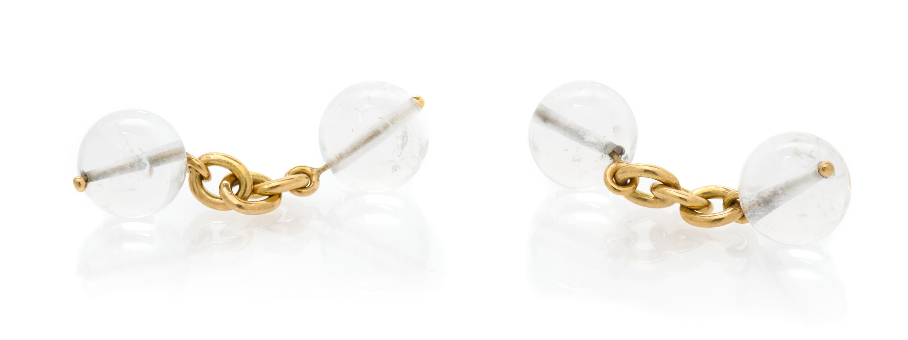 A Pair of 18 Karat Yellow Gold and Rock Crystal Cufflinks, Tito Pedrini, 5.10 dwts.