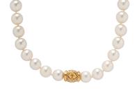 SOUTH SEA CULTURED PEARL, YELLOW GOLD, AND DIAMOND NECKLACE