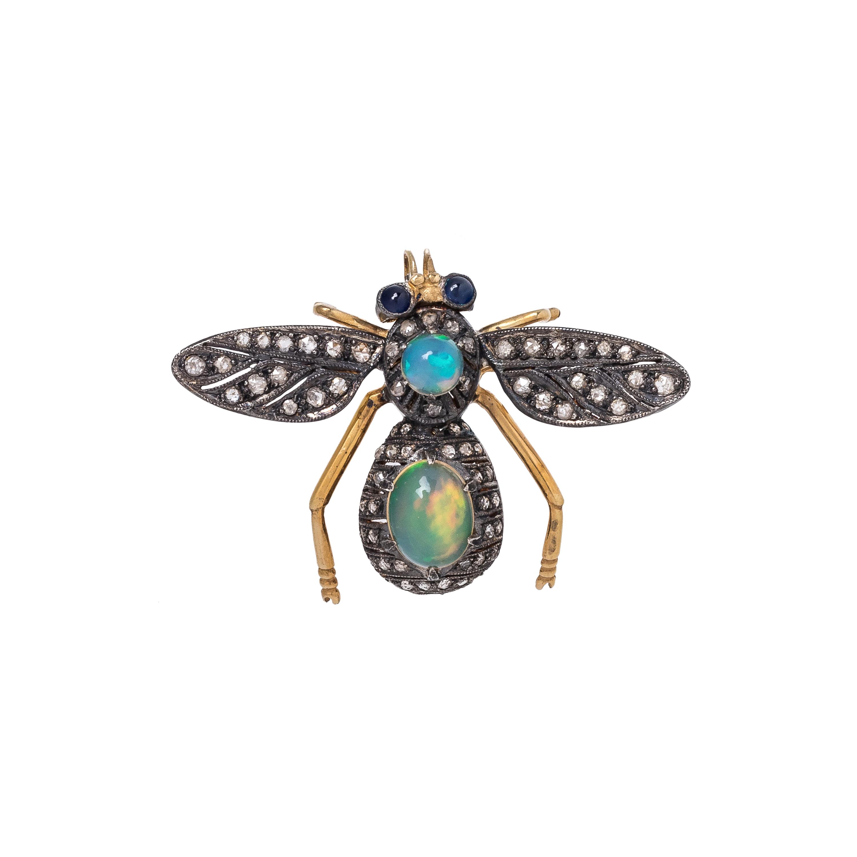 OPAL, SAPPHIRE AND DIAMOND BEE BROOCH