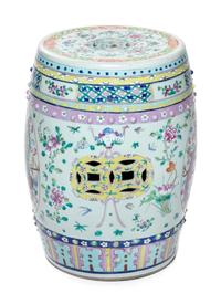 A Chinese Famille Rose Porcelain Garden Stool Height 18 1/4 inches. — 20TH CENTURY