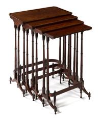 A Set of Regency Inlaid Mahogany Quartetto Tables Height 28 1/4 x diameter 22 / 13 inches. — 19TH CENTURY