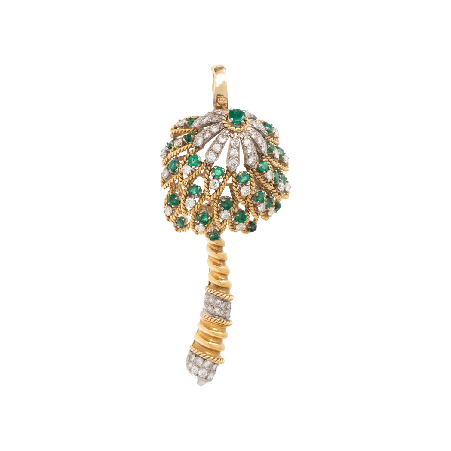 EMERALD AND DIAMOND FLOWER PENDANT/BROOCH