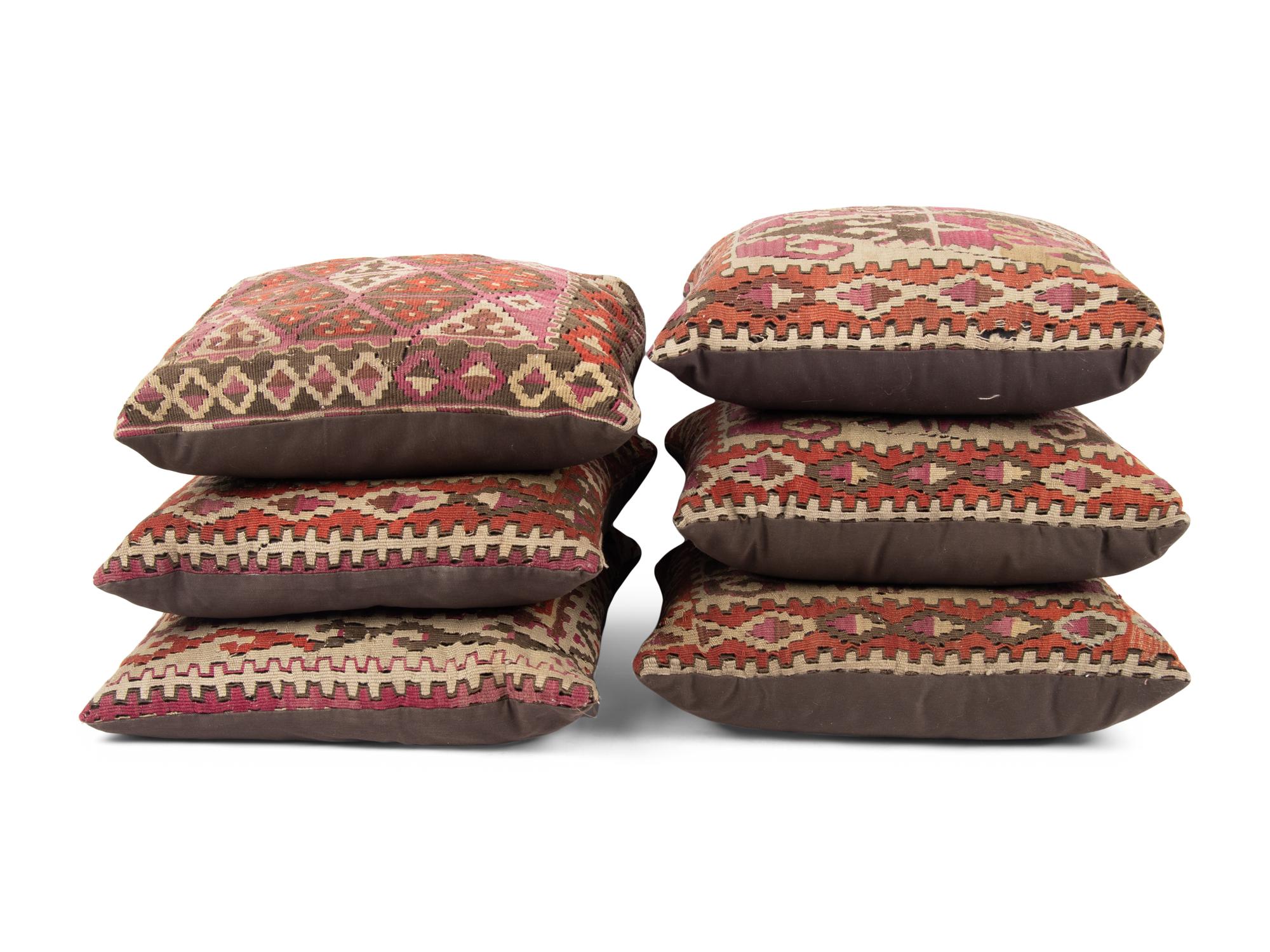 A Set of Six Kilim Upholstered Pillows