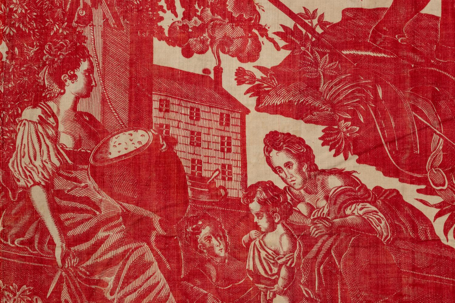 RELEASED TO MUSEUM -- Four Fragments/Lengths of Printed Textiles, Late 18th - Early 19th Century - One is Toile de Jouy