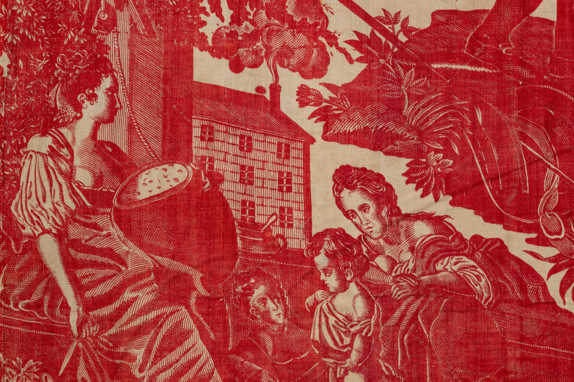 RELEASED TO MUSEUM -- Four Fragments/Lengths of Printed Textiles, Late 18th - Early 19th Century - One is Toile de Jouy