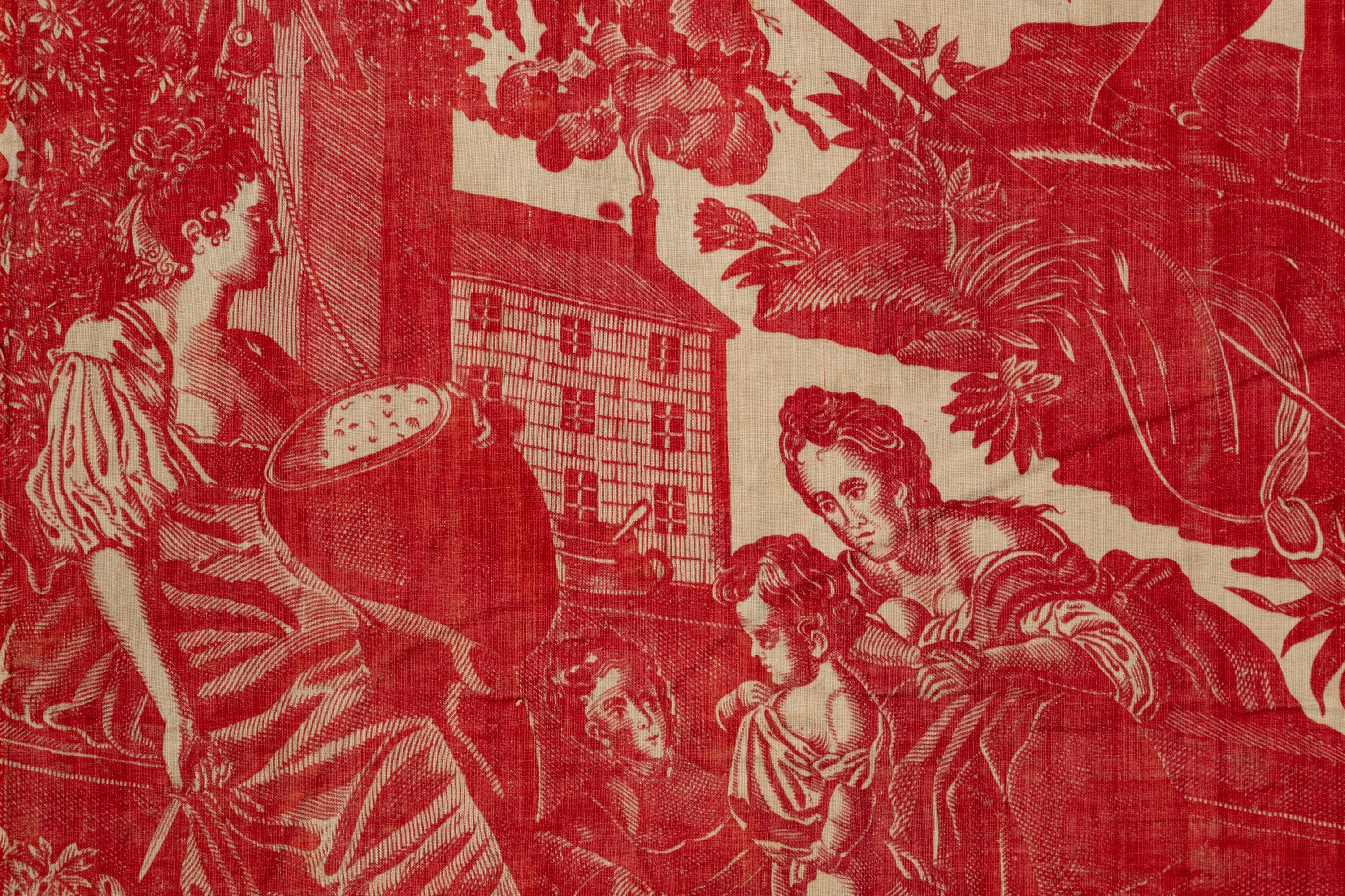 RELEASED TO MUSEUM -- Four Fragments/Lengths of Printed Textiles, Late 18th - Early 19th Century - One is Toile de Jouy