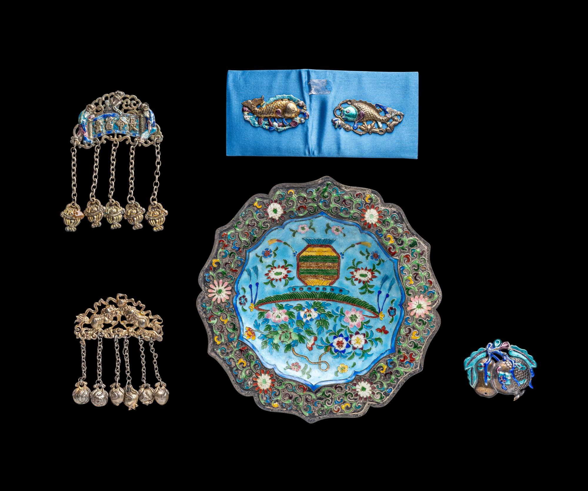 Six Chinese Enamel on Silver Articles